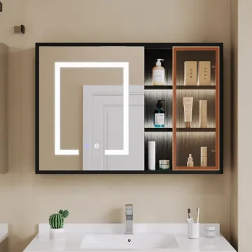 Black LED Lighted Bathroom Medicine Cabinet Vanity Mirror with Storage & Glass Door Black LED Lighted Bathroom Medicine Cabinet Vanity Mirror with Storage & Glass Door