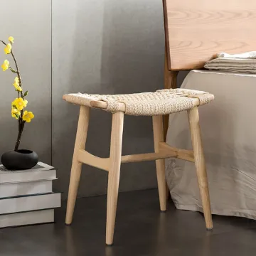 Noelle – Compact Wooden Ottoman with Square Design and Woven Fabric Noelle – Compact Wooden Ottoman with Square Design and Woven Fabric