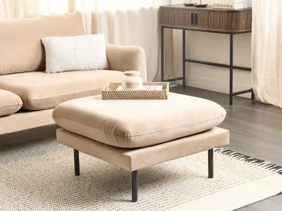 Cielo – Elegant and Comfortable Ottoman with Natural Wood Frame and Metal Legs