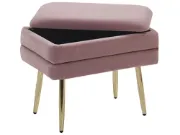 Elyen Ottoman – Contemporary Soft-Touch Design with Natural Wood Frame and Golden Metal Legs