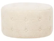 Mello – Round Tufted Ottoman Natural Wood Frame
