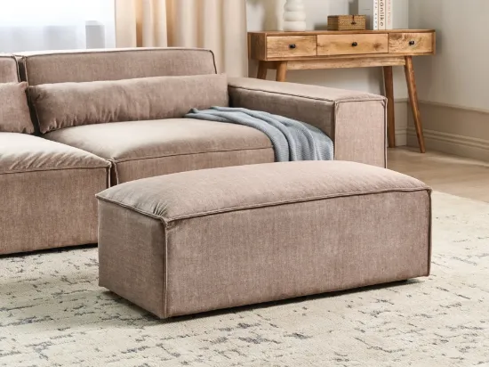 Maren Ottoman – Soft Upholstery with Natural Wood Frame
