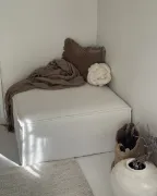 Luvo Ottoman – Square Plush Design with Natural Wood Frame