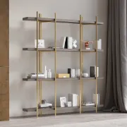 Aurore Display Shelf – Natural Wood & Gold Metal Frame