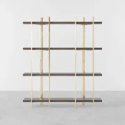 Aurore Display Shelf – Natural Wood & Gold Metal Frame