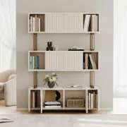 Délicat Display Shelf – White Natural Wood with Gold Frame.