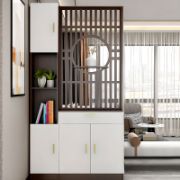 Élévé Display Divider Cabinet – Natural Wood with Decorative Panel.