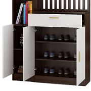 Élévé Display Divider Cabinet – Natural Wood with Decorative Panel.