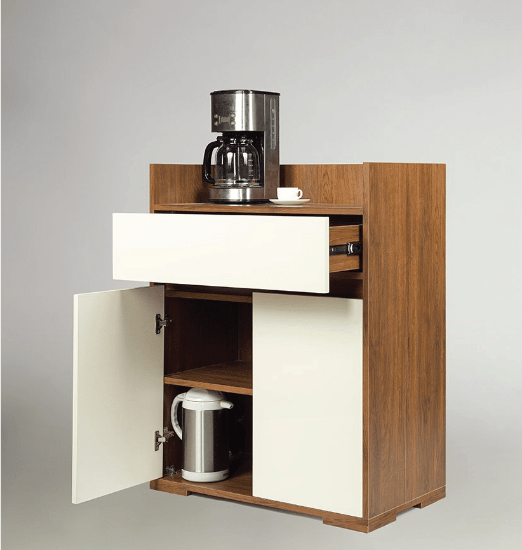 Picture of Lune Coffee Corner Cabinet – Natural Wood with Cream Fronts.