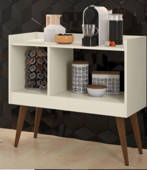 Picture of Perle Coffee Corner Cabinet Natural Wood – Cream Finish with Wooden Legs .