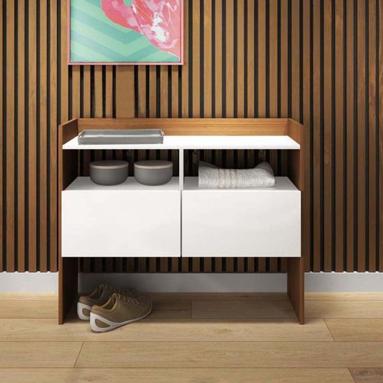 Solvia – Natural Wood Coffee Corner Cabinet with Open & Closed Storage