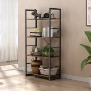 Landrin – Open Bookcase with Natural Wood Shelves & Metal Frame