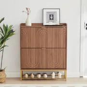Arvéo – Natural Wood Shoe Cabinet with Gold Accents