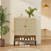 Marisse – Natural Wood Shoe Cabinet with Rattan Doors