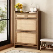 Rivanne - Natural Wood Shoe Cabinet with Rattan Front