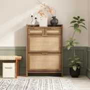 Rivanne - Natural Wood Shoe Cabinet with Rattan Front