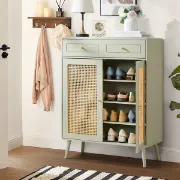 Lévoria - Natural Wood & Rattan Shoe Cabinet
