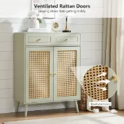 Lévoria - Natural Wood & Rattan Shoe Cabinet