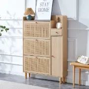 Ravelle - Natural Wood Shoe Cabinet with Rattan Front