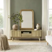 Elvo – TV Stand with Fluted Doors & Compact Design – Natural Wood