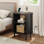 Lumin – Round Side Table with Storage & Charging – Natural Wood