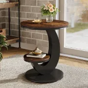 Cairo Side Table with Curved Design & Lower Shelf – Natural Wood