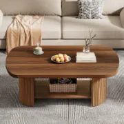 Oria – Modern Coffee Table with Storage Shelf – Natural Wood