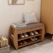 صورة Arvena Small Natural Wood Shoe Bench with Storage