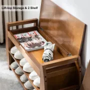 صورة Arvena Small Natural Wood Shoe Bench with Storage