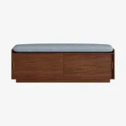صورة Elara Storage Bench with Cushioned Seat – Natural Wood