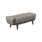 صورة Auriel Tufted Upholstered Bench – Natural Wood Legs