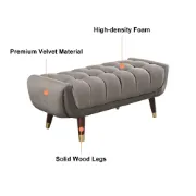 صورة Auriel Tufted Upholstered Bench – Natural Wood Legs