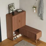 Lunaro – Modular Shoe Cabinet with Sliding Bench | Natural Wood