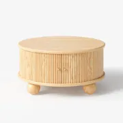 Aureo Round Storage Coffee Table with Sliding Doors – Natural Wood