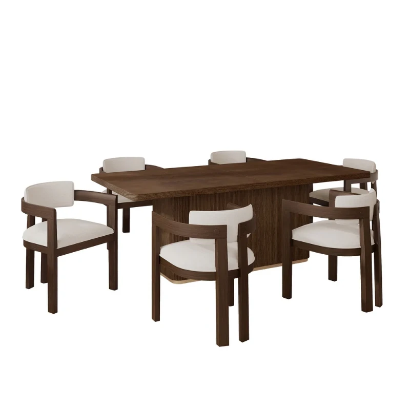 Aurex – Elegant Dining Set | Natural Wood with Golden Accents